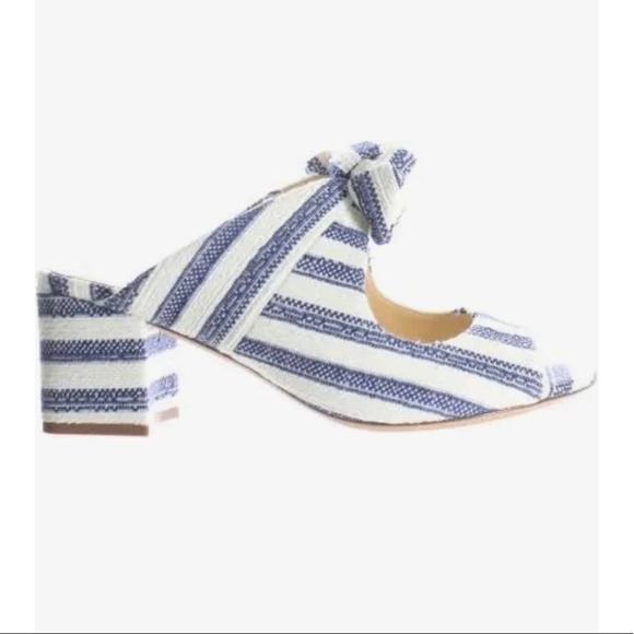 Alexandre Birman Open Evelyn Striped Blue Mule Heeled Sandals - Picture 1 of 9